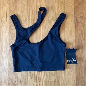 A-symmetric black soft sports bra